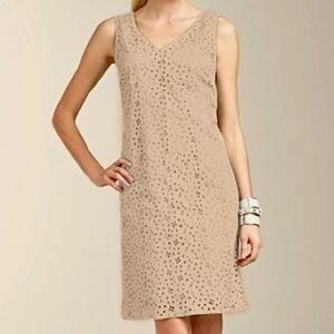 Talbots Tan/Khaki Sleeveless Eyelet Shift Dress, NWT